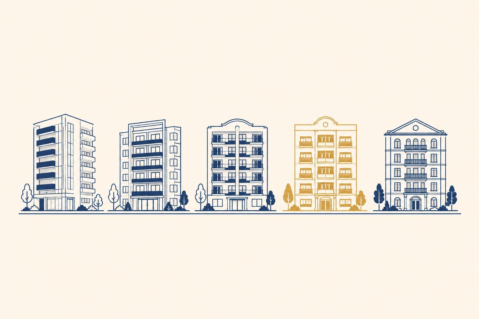 築年数帯ごとに並んだマンションと狙い目の帯を示した図