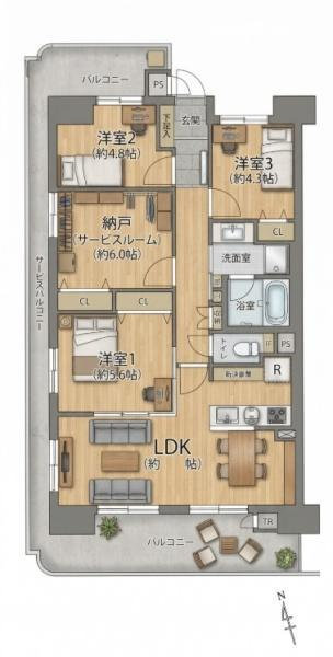 ライオンズマンション住之江公園の間取り図