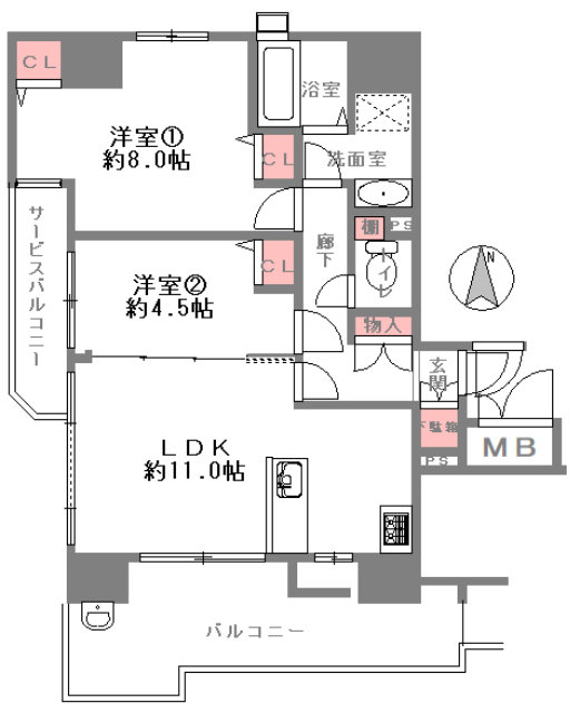 メロディーハイム四天王寺夕陽丘 弐番館の間取り図