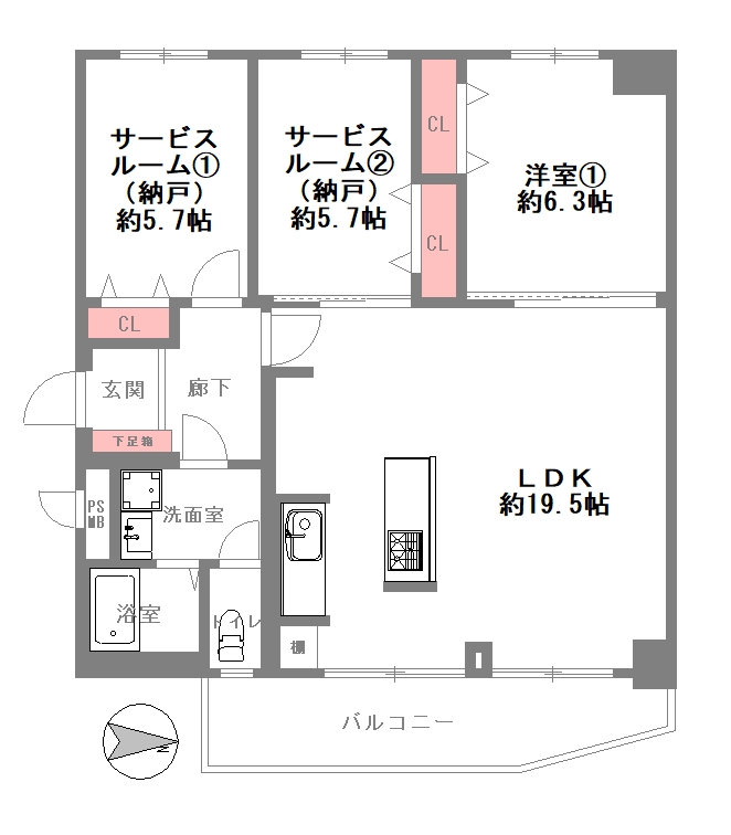 サンメゾン与力の間取り図