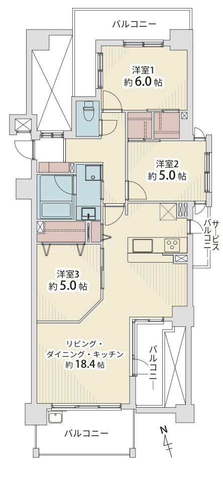 ヴィルヌーブ阿倍野阪南町の間取り図