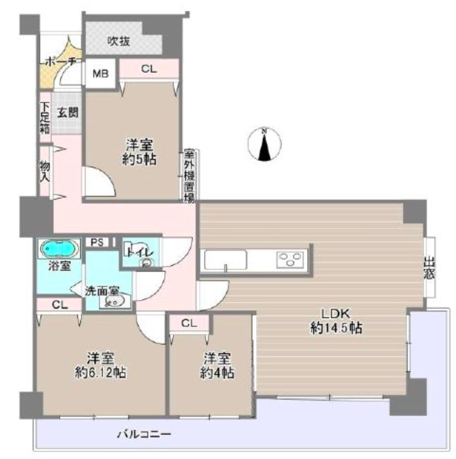 ヴィルヌーブ上町台東の間取り図