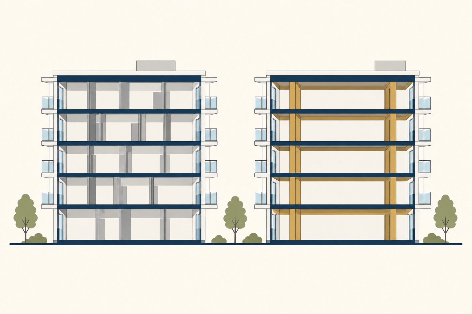 同じ年代に建った2棟でも構造の中身が違うことを示す図解