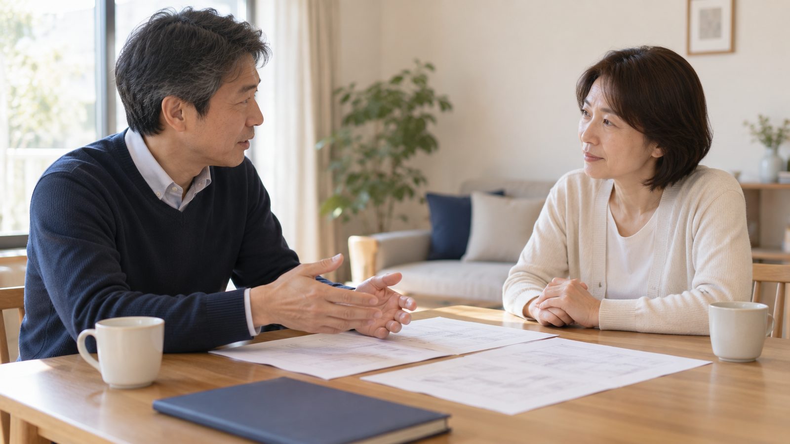 資金計画について夫婦で話し合う様子
