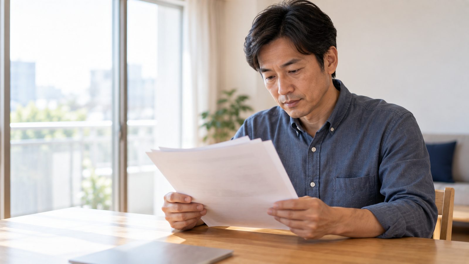 受け取った査定書に落ち着いて目を通している人