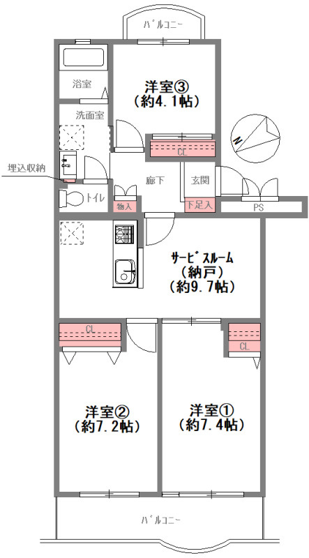 エメラルドマンション南津守A棟の間取り図