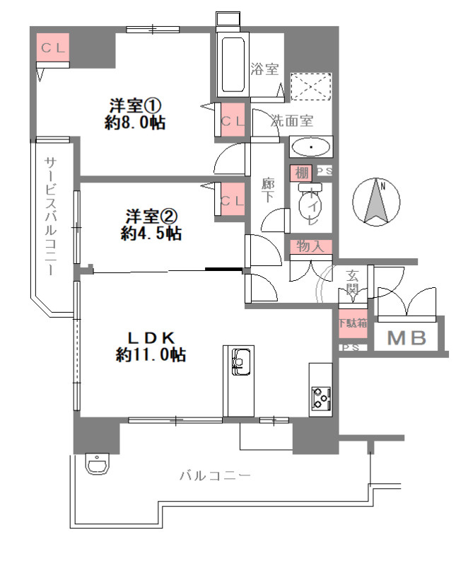 メロディーハイム四天王寺夕陽丘 弐番館の間取り図