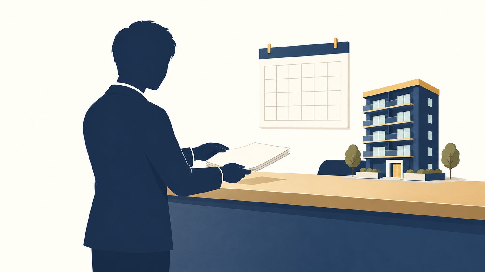 窓口に確定申告の書類を差し出す人のイラスト