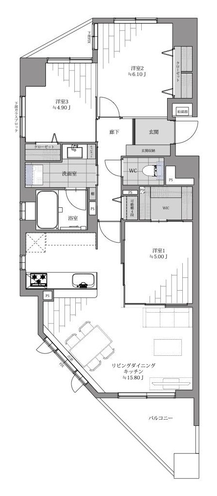 西区新町アーバンコンフォートの間取り図